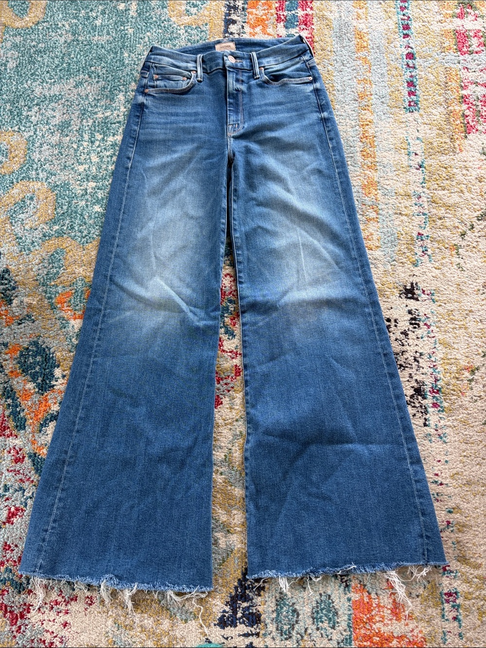 MOTHER Blue Wide-Leg High-Rise Flared Jeans